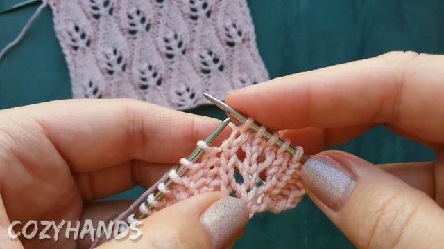 Нежный ажурный узор спицами Весенние листья смотреть онлайн