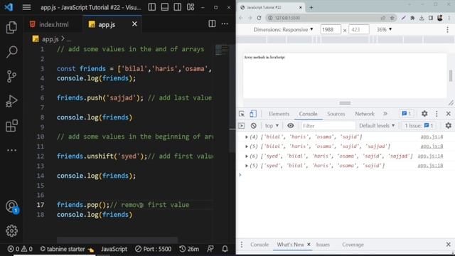 Arrays Methods pop, push, shift, unshift indexOf & includes | Hindi/Urdu | JavaScript Tutorial #22 смотреть онлайн