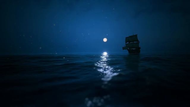 Успокаивающий одинокий корабль в море | Лучший отдых и сон под лунное сияние | Прекрасные волны