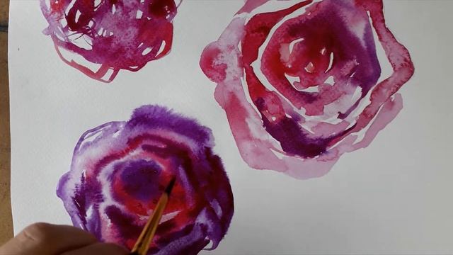 РОЗЫ АКВАРЕЛЬЮ - 4 способа - акварель для начинающих смотреть онлайн