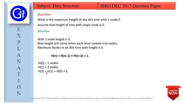ISRO DEC 2017 Q55. What is the maximum height of any AVL tree with 7 nodes? смотреть онлайн