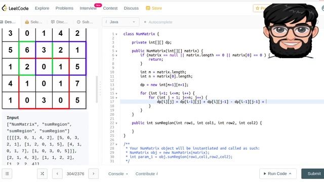 Leetcode Question 304 "Range Sum Query 2D - Immutable" in Java смотреть онлайн