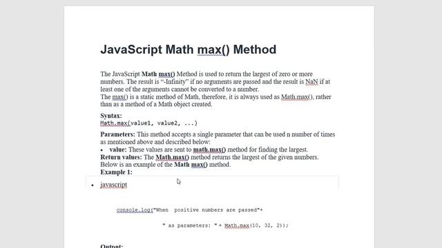 JavaScript | Math max Method смотреть онлайн