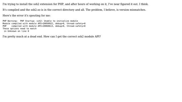 DevOps & SysAdmins: Module API mismatch between PHP and SSH2 module (2 Solutions!!) смотреть онлайн