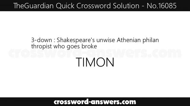 The Guardian Quick Crossword Answers For #16085
