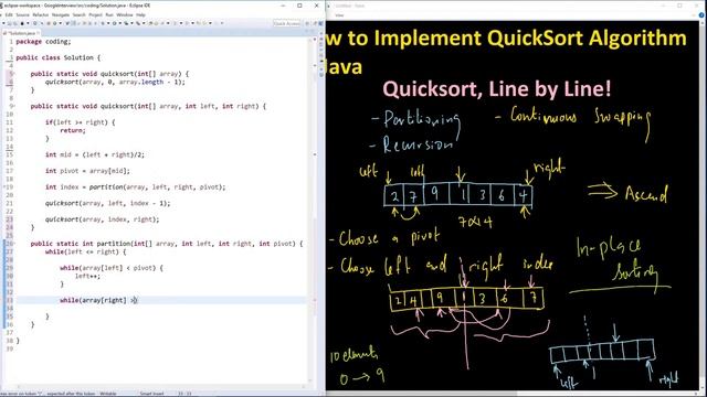 How to implement Quicksort Algorithm in Java Line by Line - Part 2 смотреть онлайн