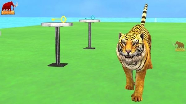 Choose the Right Key Challenge with Cow Tiger Elephant Mammoth Buffalo Gorilla Wild Animals