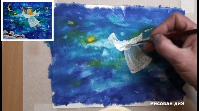 Как легко нарисовать ангела. РОЖДЕСТВЕНСКИЙ АНГЕЛ. Поэтапный рисунок гуашью. смотреть онлайн