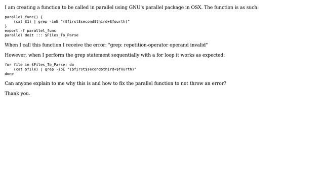 Unix & Linux: Grep: repetition-operator operand invalid in GNU Parallel call смотреть онлайн