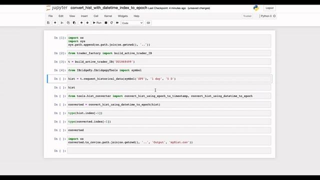 Download historical data convert to epoch index use it for backtest algorithmic trading python IB T смотреть онлайн