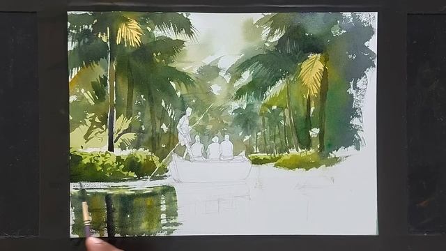 Watercolor Painting Tutorial | Watercolor Demonstration | Back Water | Landscape | Sunil Linus De
