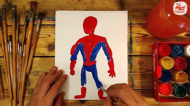 Как нарисовать ЧЕЛОВЕКА ПАУКА красками / урок рисования для детей смотреть онлайн