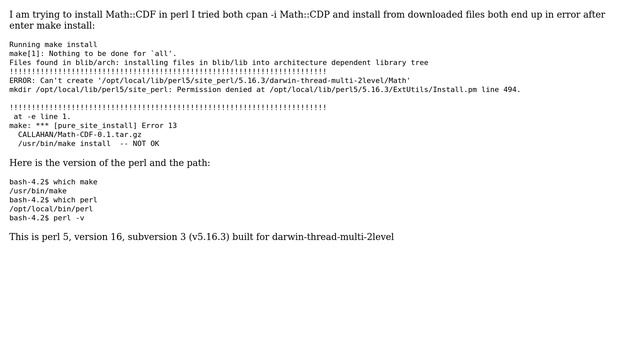 Unix & Linux: Error for installing Math module CDF in perl смотреть онлайн