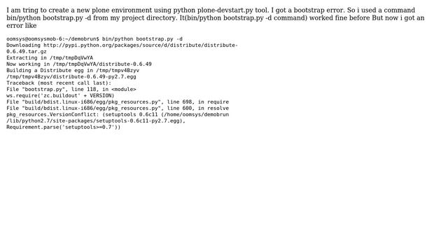 Ubuntu: How to solve pkg_resources.VersionConflict error during bin/python bootstrap.py -d? смотреть онлайн