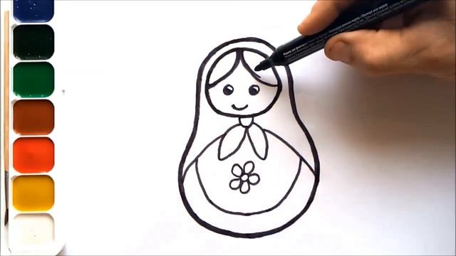 Раскраска для детей МАТРЕШКА / Как нарисовать МАТРЕШКУ за две минуты / Учим цвета смотреть онлайн