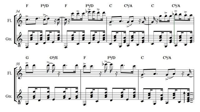 A-L. Dragoi – Ragtime joke („O glumă ragtime”) – flute and/or guitar (/piano/harp) duo (video score смотреть онлайн