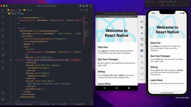 MacBook Air M1 8GB ram test performance with Android emulator, iOS simulator, Vscode, Chrome, RN,et смотреть онлайн