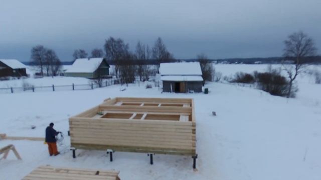 Строительство дома из строганного бруса в Карелии. Январь 2018г. смотреть онлайн