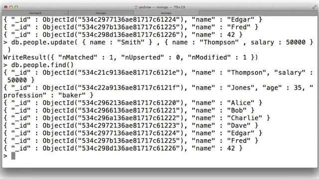 Mongo shell, wholesale updating of a document смотреть онлайн