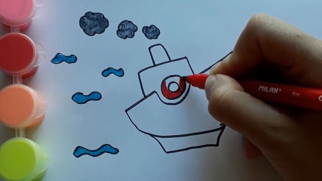 Рисуем Пароход быстро и просто. Легкие рисунки для детей. Раскрашиваем фломастерами пароход. смотреть онлайн