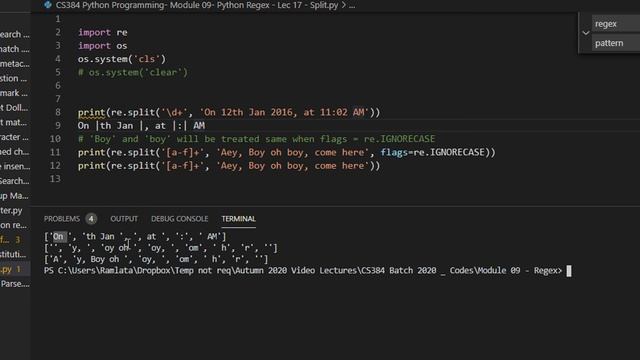 CS384 Python Programming Module 09 Python Regex Lec 17 re Split смотреть онлайн