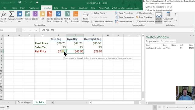 Obj. 3-5 (1/1) Troubleshoot Formulas 77-728 MOS Excel 2016 Expert Tutorial смотреть онлайн