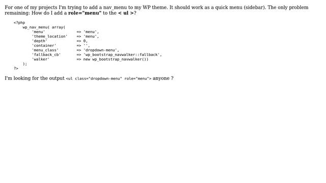 Wordpress: WP nav menu + Bootstrap, add role="menu" to UL смотреть онлайн
