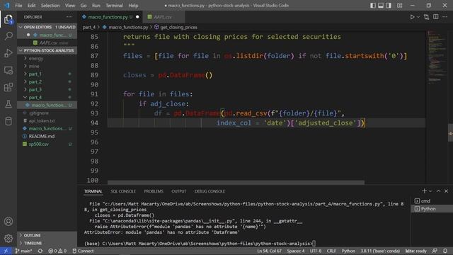 Stock Analysis with Python: How to Extract Price Data from Files || Part 4 смотреть онлайн