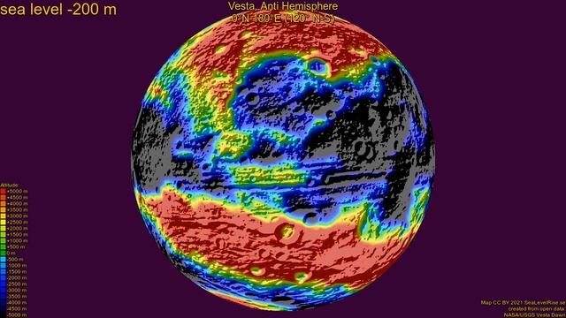 Vesta, Anti Hemisphere, fictional sea level change 20000 - -20000 m, fast смотреть онлайн