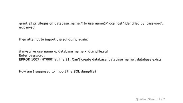 MySQL : Error importing SQL dump into MySQL: Unknown database / Can't create database смотреть онлайн