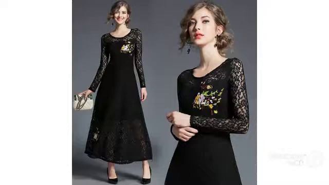Одежда с AliExpress - Элегантные Многоцветковые кружевные платья с длинным рукавом смотреть онлайн
