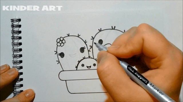 Как нарисовать милый кактус в горшке поэтапно | How to draw a cute cactus family смотреть онлайн