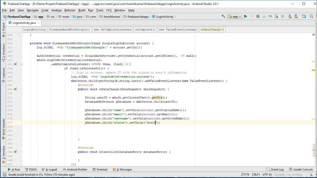 Get data from google auth and send it on server #18 Android Firebase Chat App in Hindi/Urdu смотреть онлайн