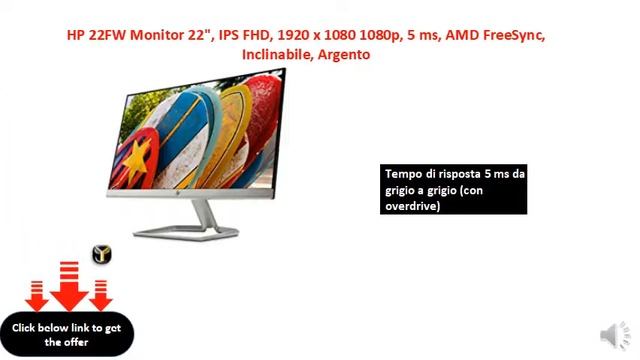 HP 22FW Monitor 22, IPS FHD, 1920 x 1080 1080p, 5 ms, AMD FreeSync, Inclinabile, Argento смотреть онлайн