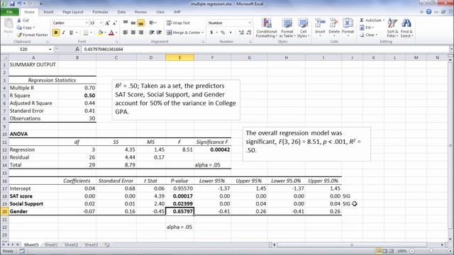 Multiple Regression in Excel - P-Value; R-Square; Beta Weight; ANOVA table (Part 3 of 3) смотреть онлайн