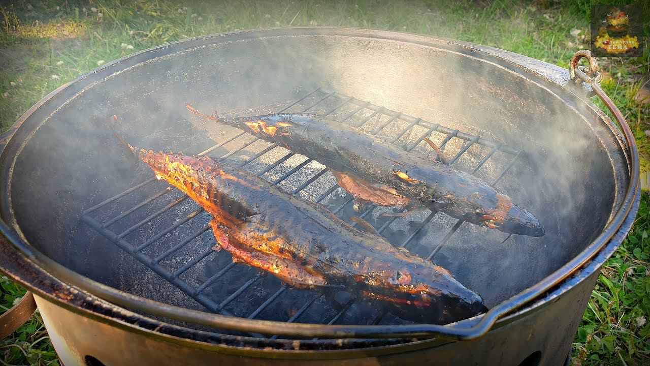 Скумбрия горячего копчения в казане на костре смотреть онлайн