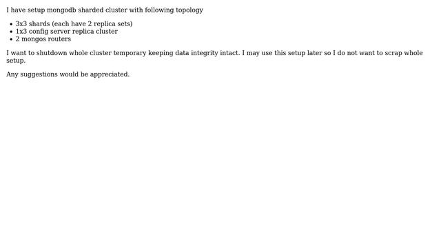 Databases: How to shutdown mongodb sharded cluster temporary? смотреть онлайн