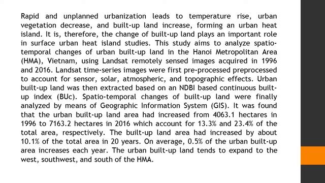 Spatio temporal Analysis of Urban Built up Land in the Hanoi Metropolitan Area Vietnam using Remote смотреть онлайн