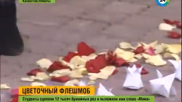 Активисты в Алматы выложили слово Мама из роз оригами