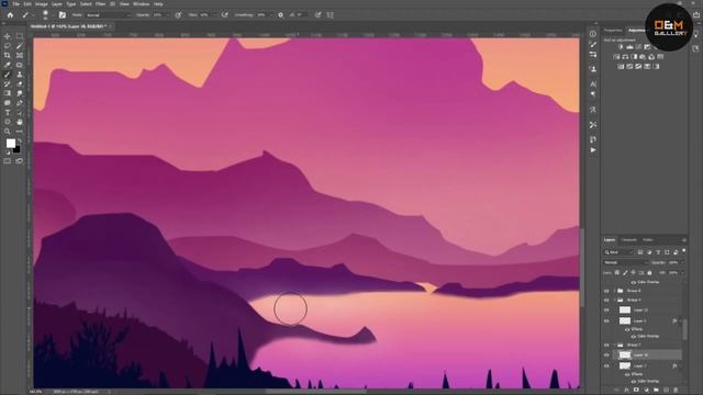 How to draw flat mountain Nature landscape in Photoshop | Photoshop 2D Landscape смотреть онлайн