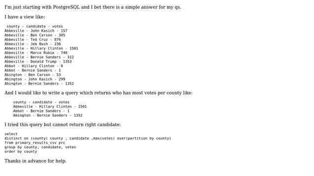 Databases: How do I select row which has a max value in other column - PostgreSQL? смотреть онлайн