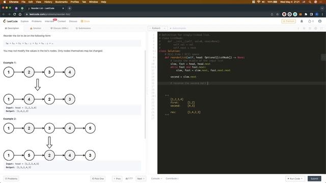 Leetcode 143. Reorder List (Python) смотреть онлайн