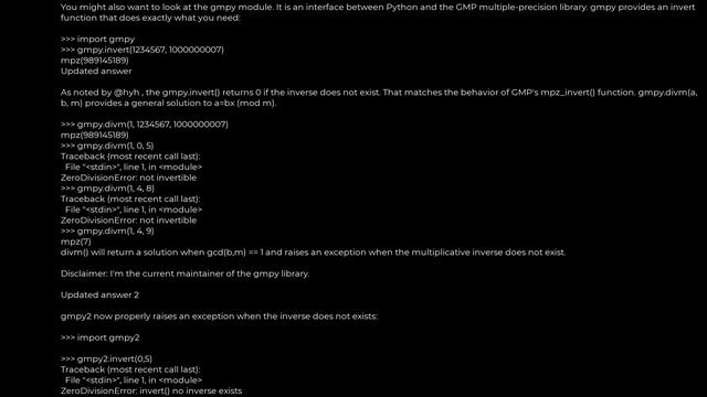 Python :Modular multiplicative inverse function in Python(5solution) смотреть онлайн