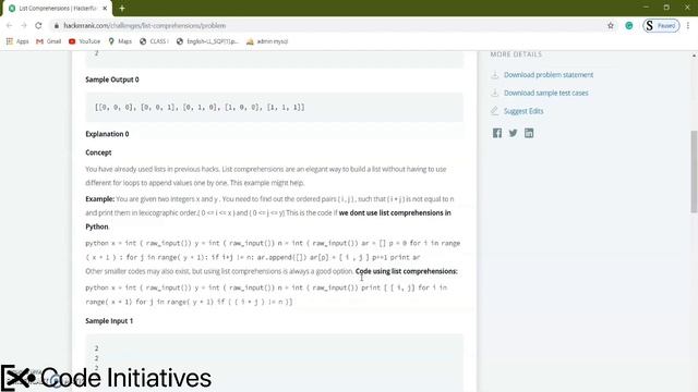 6. Python List Comprehension || Python || Hacker Rank || Code Initiative смотреть онлайн