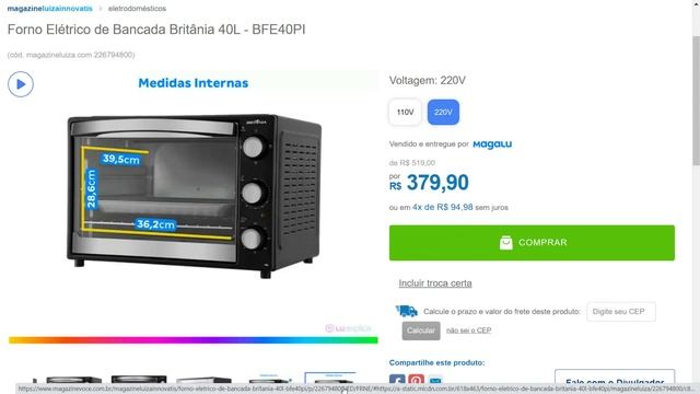 Forno Elétrico de Bancada Britânia 40L - BFE40PI смотреть онлайн