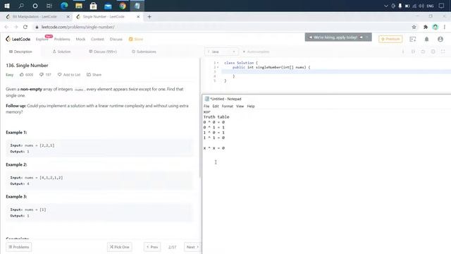 136 Single Number. Leetcode.com. Решение на Java смотреть онлайн