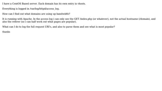 I have a CentOS Based server. Each domain has its own entry in vhosts. How can I find out what... смотреть онлайн