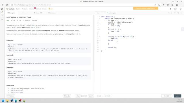 LeetCode 2437 | Number of Valid Clock Times | Math | Java смотреть онлайн