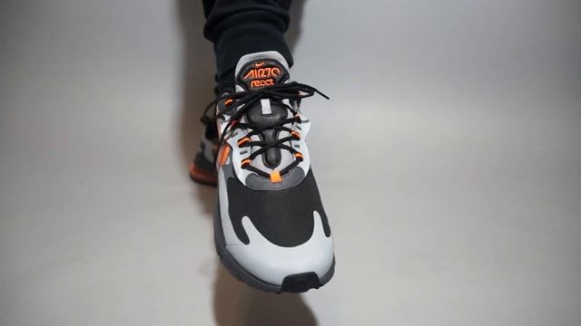 Nike Air Max 270 React Winter Wolf Grey Orange CD2049-006 on feet смотреть онлайн