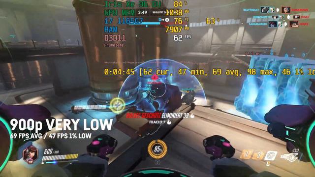 OVERWATCH - i7 1165G7 Iris Xe G7 96 EUs - Benchmark FPS Test смотреть онлайн